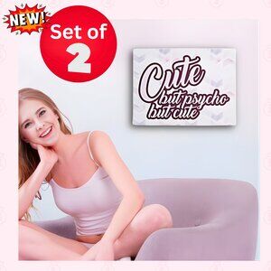 SET OF 2 - Brand NEW Cute But Psycho But Cute Canvas Wall Art Hanging Dorm Decor